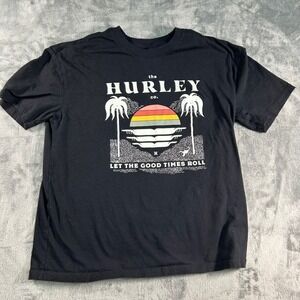 Hurley Graphic T Shirt Black Palm Trees Sunset Let The Good roll Women's Size S